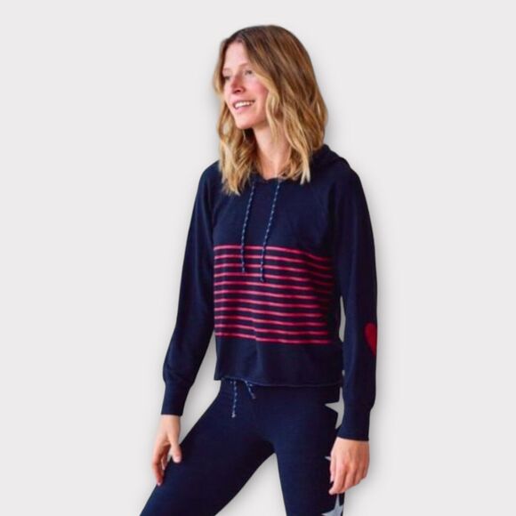 Sundry Patriotic Stripe Crop Hoodie Blue Womens Sz 1 Small Casual Yoga Athletic - Picture 1 of 6